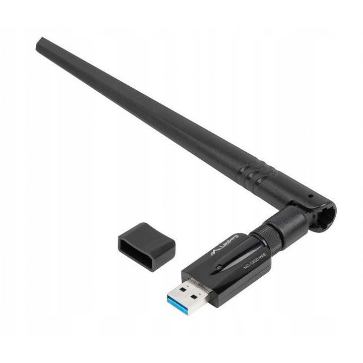 Placa de retea USB 3.0 Lanberg NC-1200, dual band, 2 antene, 1167 Mb/s, 2.4 GHz si 5 GHz