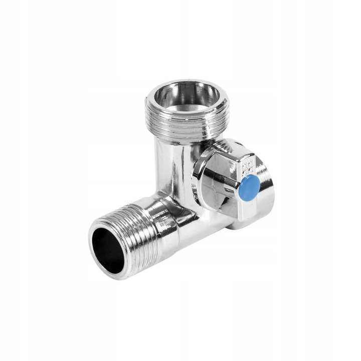 Sarokszelep 1/2" x 1/2" x 3/4", Tycner, 2 kimenet, krómozott, 5cm