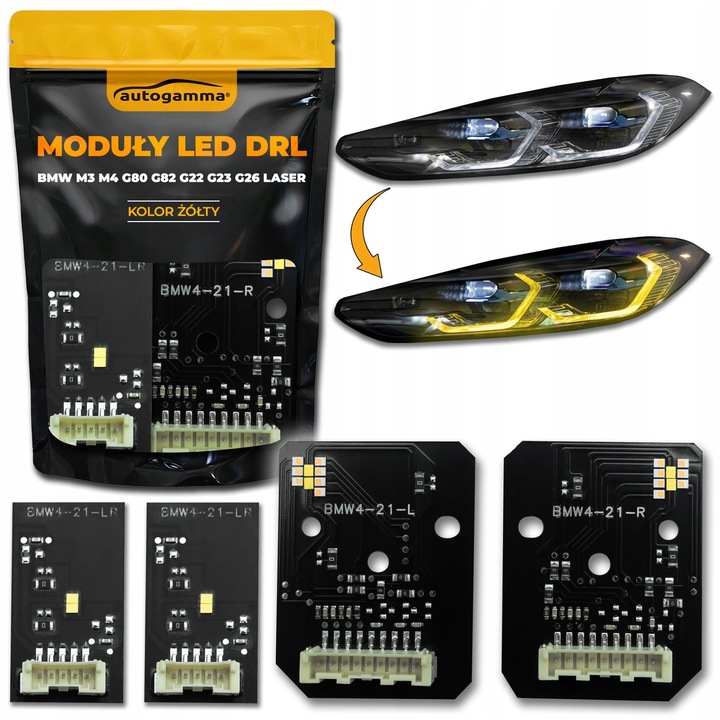 Modul LED DRL BMW M3 M4 G80 G82 G22 G23 G26, sárga színű, 2 darabos készlet