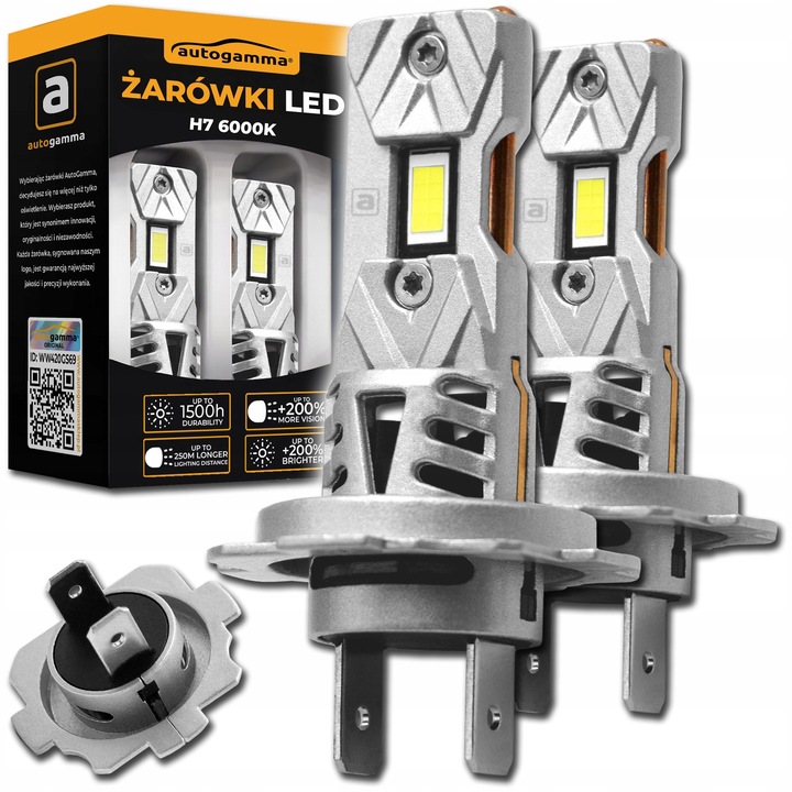 LED H7 Autó Gamma izzók, 40W, 9600 lm, 6000K, 2 darabos készlet
