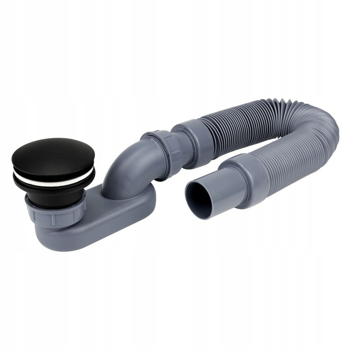 Sifon pentru cada cu capac clic-clac, Tycner, flexibil, negru mat, dimensiuni G1 1/2" x 40mm