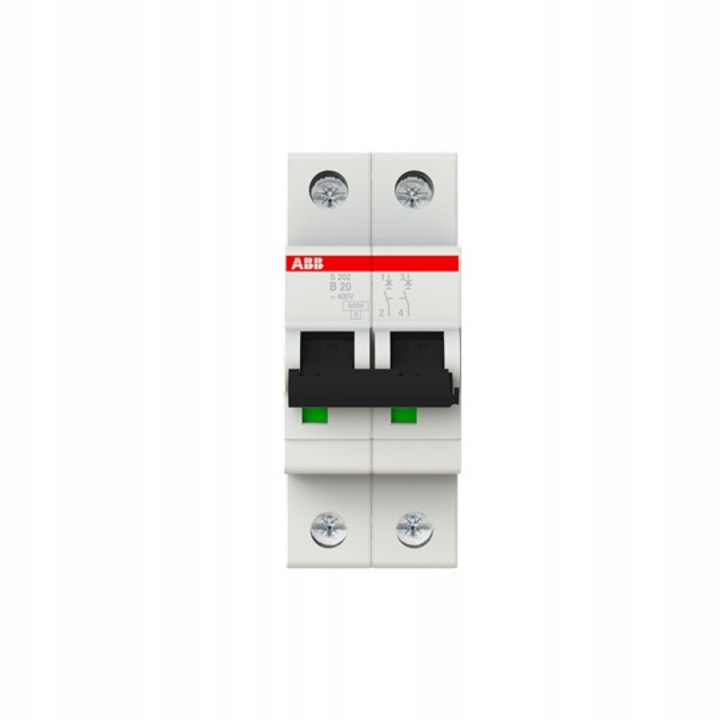 Elektromos biztonság, ABB, S202-B20, 2P, 20A, 6kA, 400V