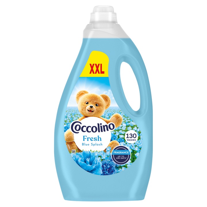 Balsam de rufe Coccolino Fresh Blue Splash, concentrat, 2990 ml, 130 spalari, parfum mar, trandafir, lemn de santal