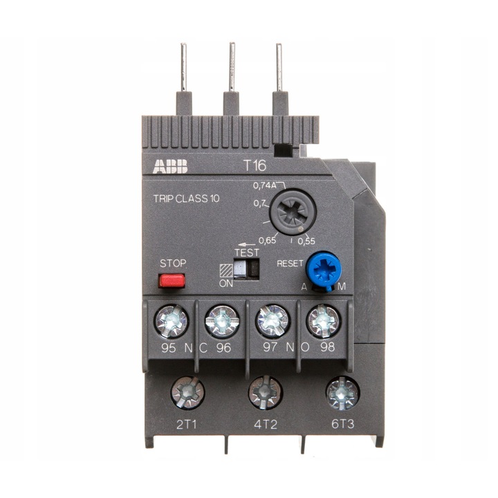 Termikus relé T16-0.74 0.55-0.74 A, ABB, csavaros csatlakozás, kézi/automatikus visszaállítás