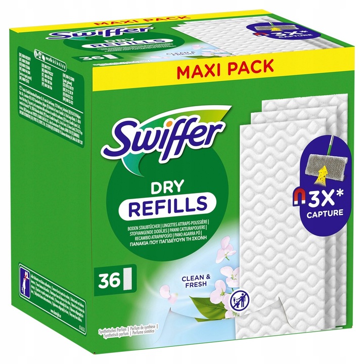 Swiffer Dry, felmosókendők, 36 db-os szett, 3D, nyommentes, többszínű