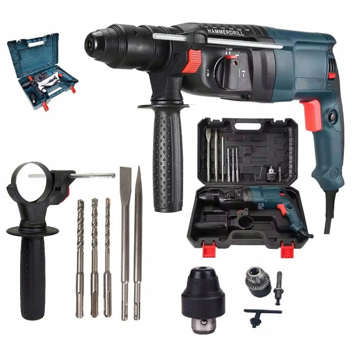 Rotopercutoare Eurotec SDS+ 2600 W, 4 functii, 5.5 kg, set cu accesorii