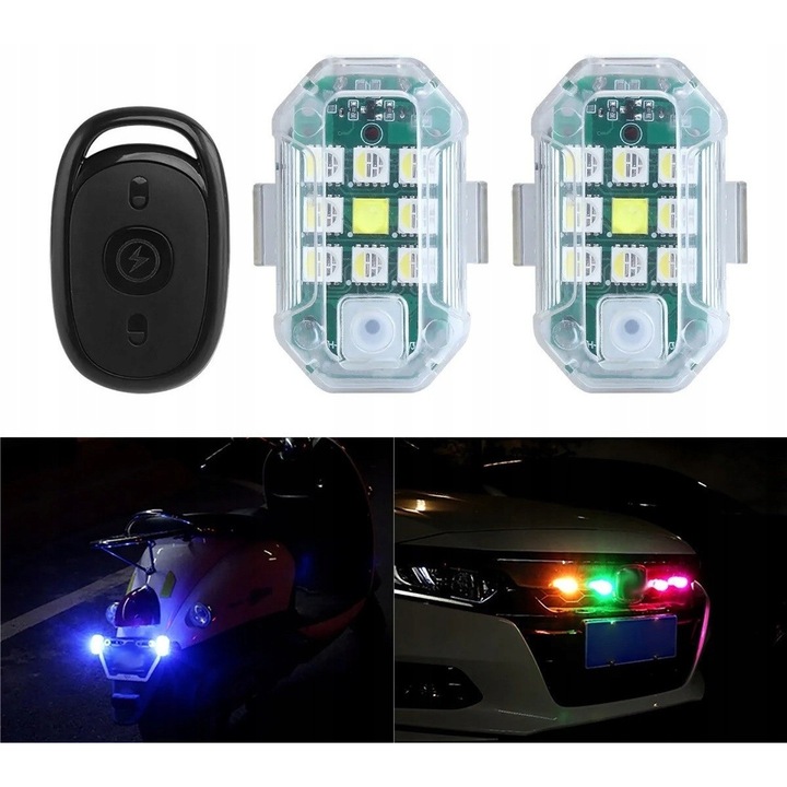 2 db LED Stroboszkóp Lámpa Szett, Fehér és Többszínű, Távirányítóval, Méretek 48x34,4x18,4mm