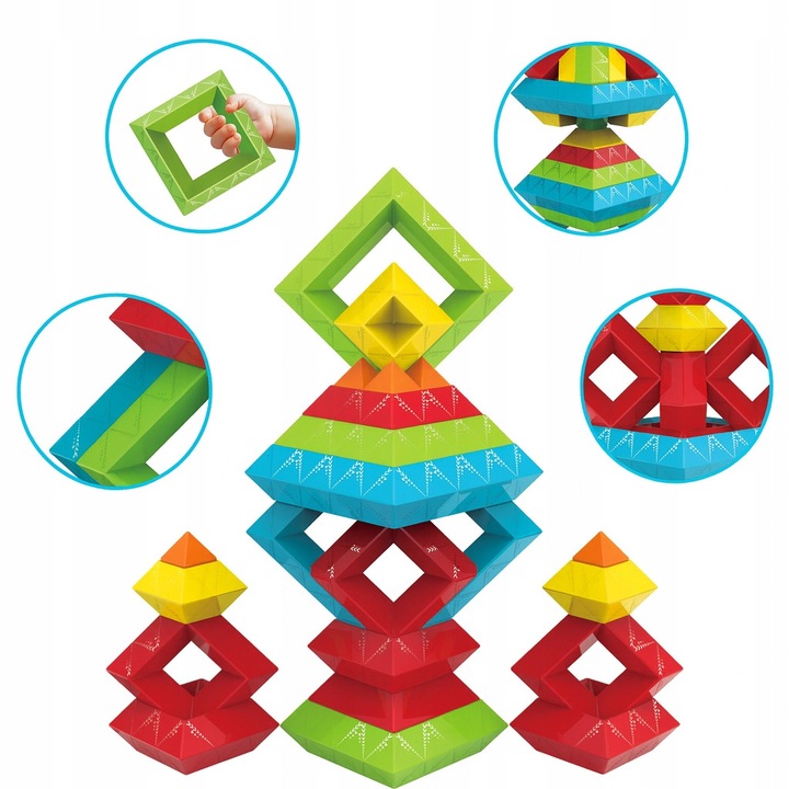 Set de constructie geometrice Montessori, 45 elemente, multicolor