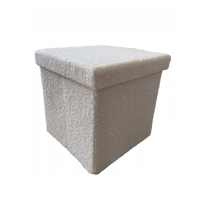 Fehér puff, Zd trading, báránybőr design, 80 kg, tárolóhellyel, 40x40x40cm