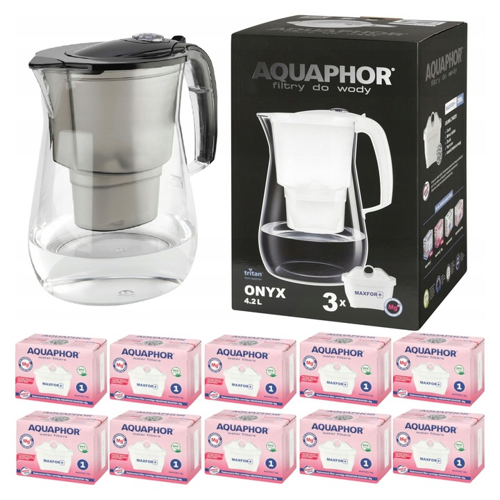 Купете комплект филтърна кана Aquaphor Onyx 4,2 л, 10 филтъра Maxfor Mg, черен