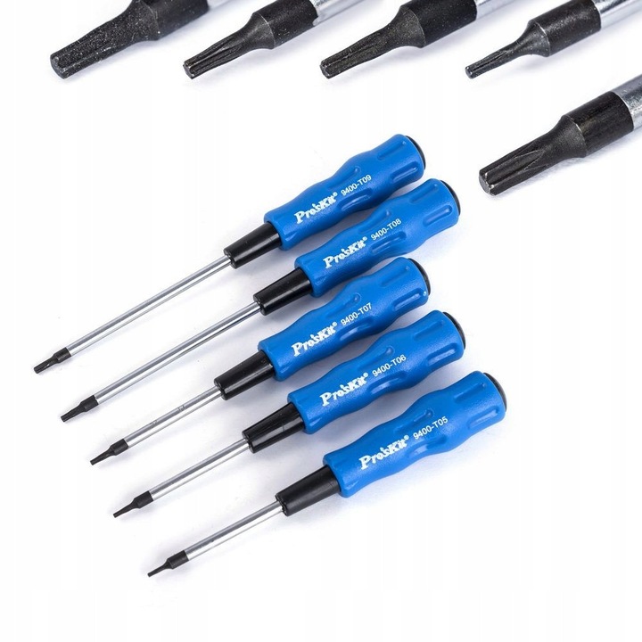 Комплект отвертки Proskit SW-2125, 5 части, TORX T05-T09, PP/найлонови дръжки, обща дължина 135x165mm, цветове черен/син