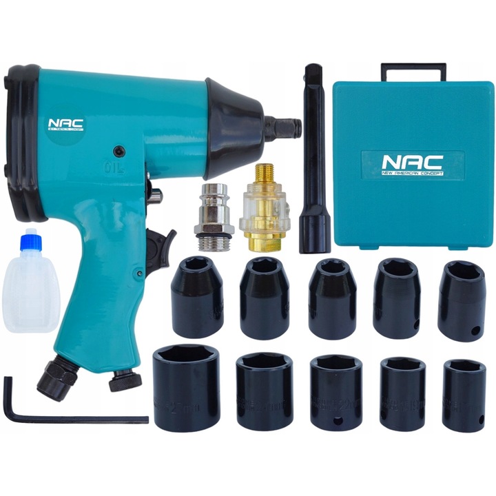 NAC NAIR-IWK-17 1/2" légkulcs, 10 részes tartozékkészlet, 312 Nm, 2.1 kg