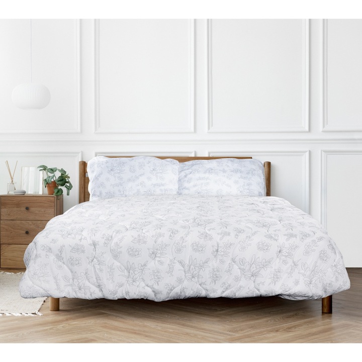 Set pilota antialergica 160x200 cm + 2 perne 70x80 cm, JadorDecor, alb cu gri