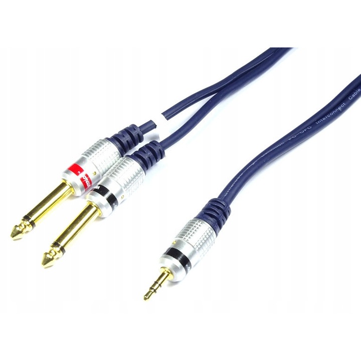 VITALCO 10m, fém, árnyékolt 3,5mm - 2x 6,3mm Mono Jack audiokábel