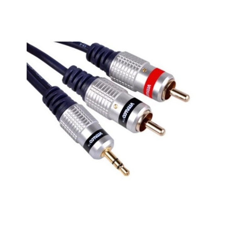 Audiokábelek, Vitalco, JACK 3.5mm - 2x RCA, 1.5m, alumínium, aranyozott