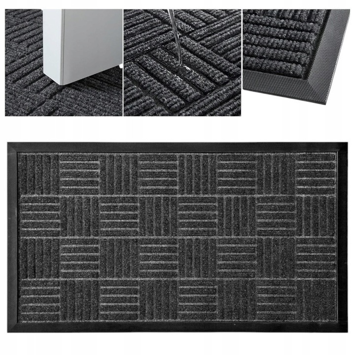 Covoras de intrare, 45x75cm, negru-gri, profil jos, design textil si cauciuc