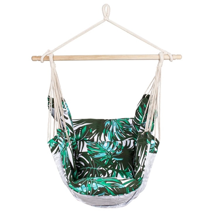 Akasztott függőágy típusú hinta házhoz vagy kertbe, virágos mintás, 130x100 cm, 150 kg teherbírás