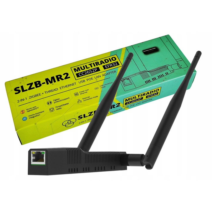 Coordonator Multiradio SLZB-MR2, ZigBee és Thread, USB-C, PoE, 2x SMA antenna, fekete