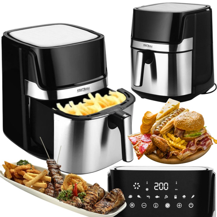 Kraft&Dele KD4101 olajmentes fritőz, 8L kapacitás, digitális vezérlőpanel, Hot Air 360 technológia, fekete