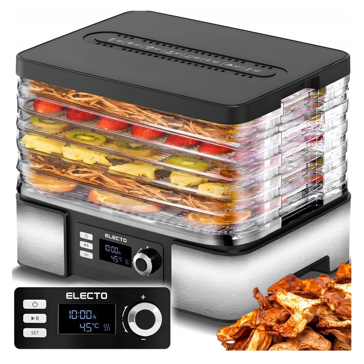 Deshidrator Electo 500W, 12L, 6 site reglabile, inox, temperatura 35-70°C