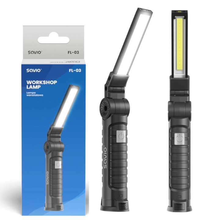 Savio FL-03 műhelylámpa, 150lm, Li-ion 1200mAh, 148x54x35mm, fekete, 1 darabos készlet