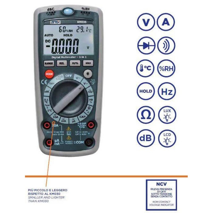 Цифров мултиметър ZECA KM035, 2000 отчитания, 3 1/2 цифри, 0-600V, 0-10A