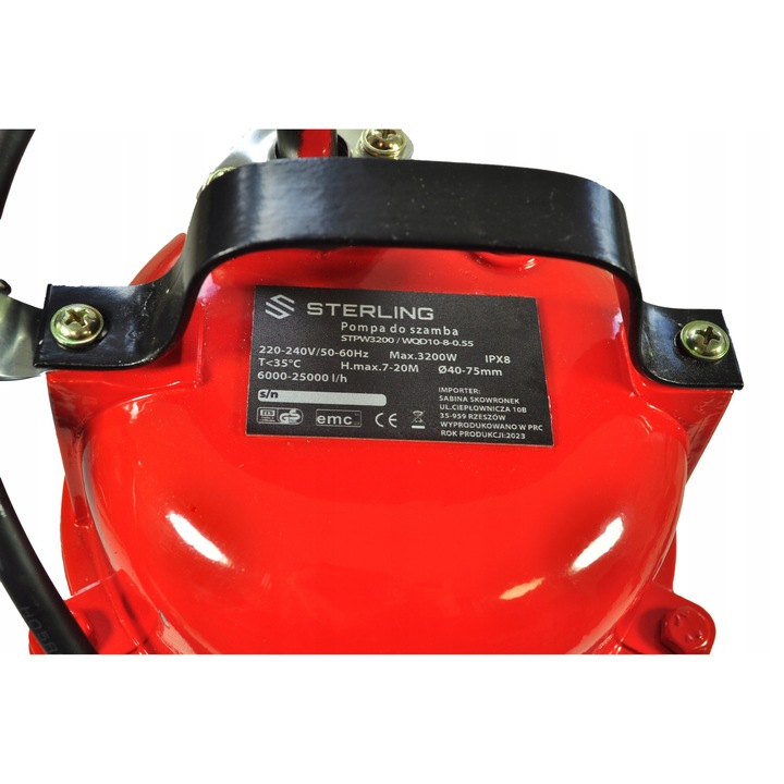 Sterling STPW3200 szennyvízszivattyú, 3200W, 25000l/h, 10m, komplett szett