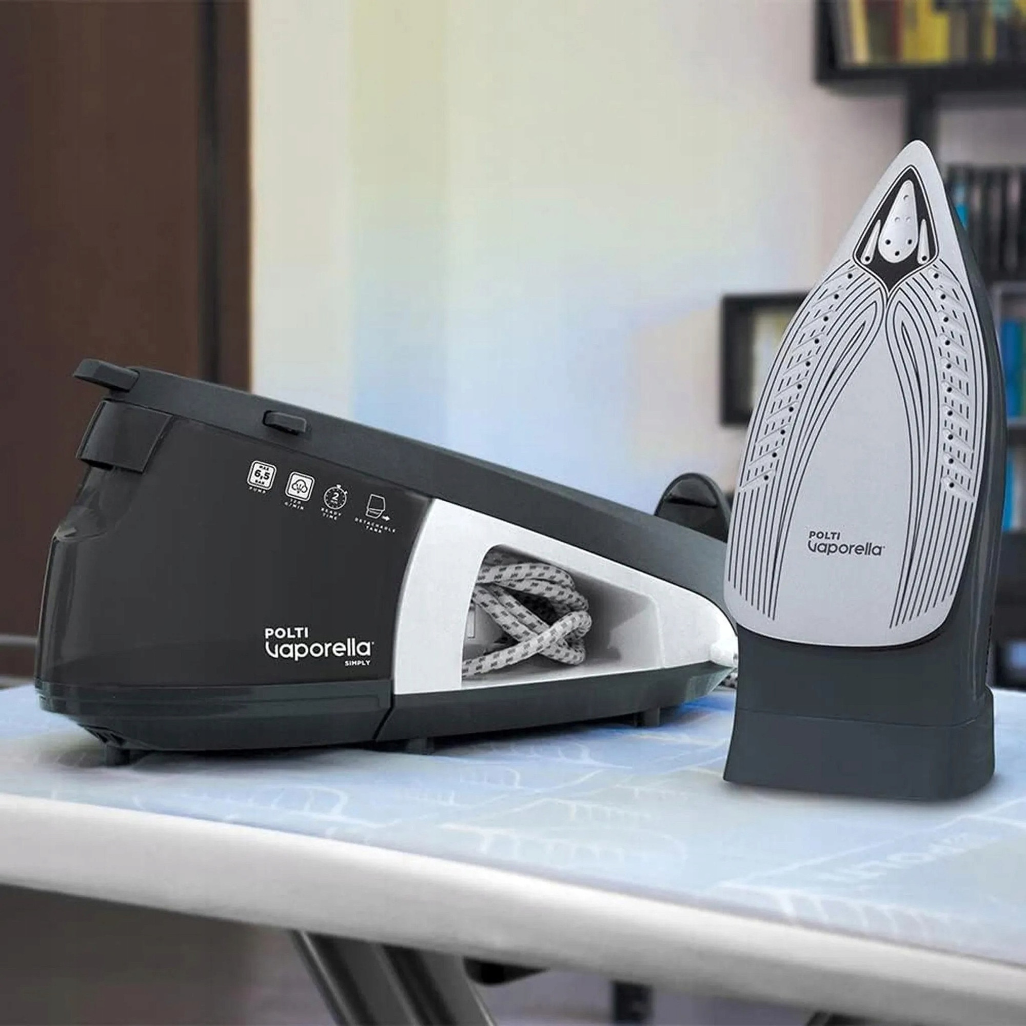Statie de calcat cu abur Polti 2200W, 6,5 bara, functie de auto-curatare, culoare alba