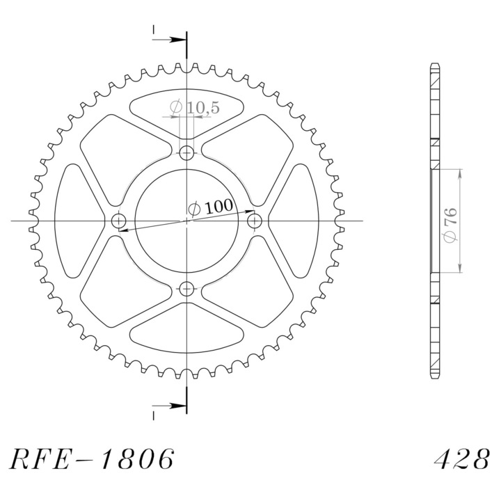 Задно зъбно колело SUPERSPROX RFE-1806:56-BLK черно 56 зъба, 428 RFE-1806:56-BLK