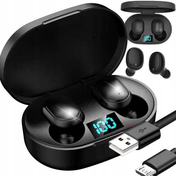 Dousne vezeték nélküli Bluetooth fülhallgató, vízálló, ergonomikus kialakítás, fekete, szett