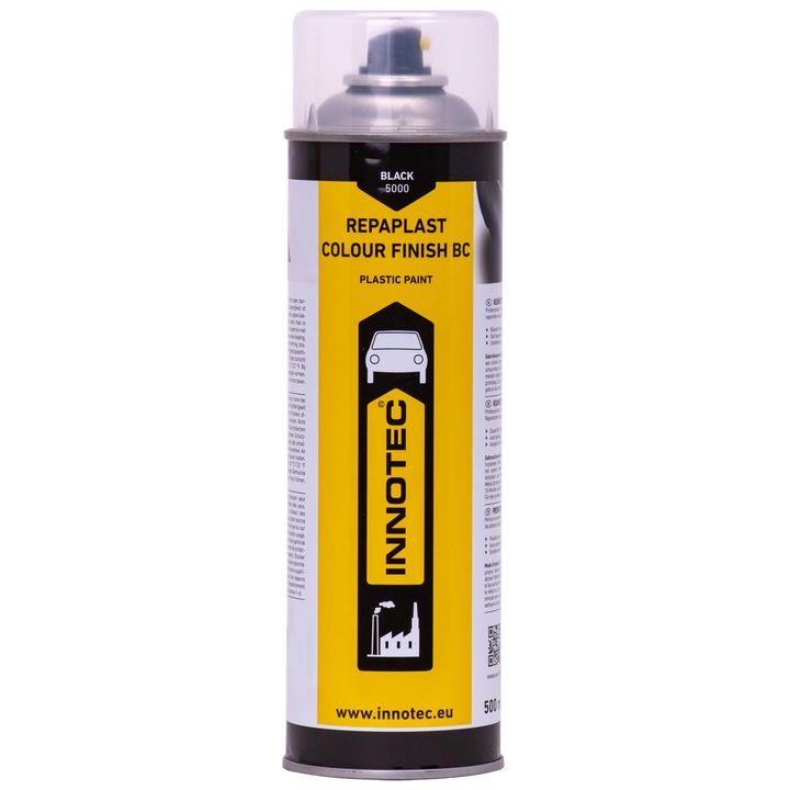 Vopsea auto neagra spray 500ml pentru retusuri pe plastic cu acoperire si finisaj durabil