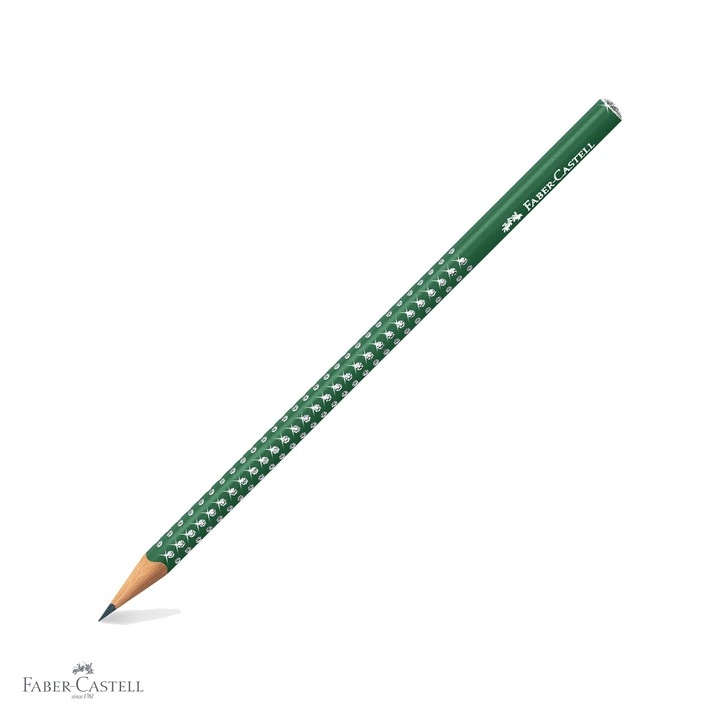 Creion grafit Faber-Castell Sparkle Verde, mina B, vopsea perlata cu sclipici, pentru scriere si desen