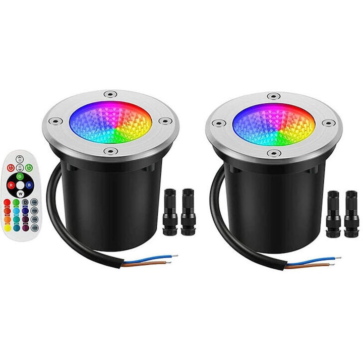 RGBW LED tájvilágítás 10W, 2 darabos szett, IP67 vízálló, 12V-24V, távirányítóval