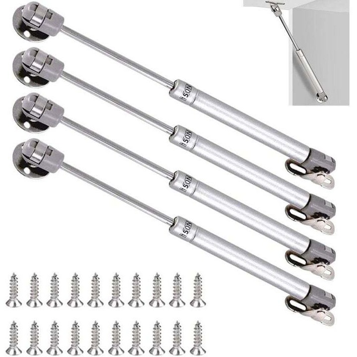 Set de 4 verins a gaz 150N, lungime 270mm, otel laminat si plastic ABS, pentru usi din lemn si mobilier TV