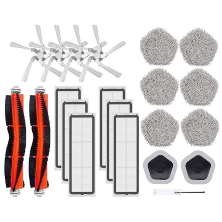 Set accesorii pentru robot aspirator XiaoMi Dreame Bot W10 si W10 Pro, perie laterala, perie principala, filtru HEPA, carpa de mop