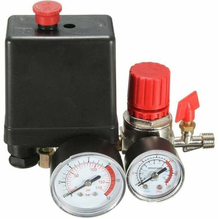 Regulator de presiune pentru compresor de aer, 240V, 15A, 8x5x13,8cm, set cu accesorii