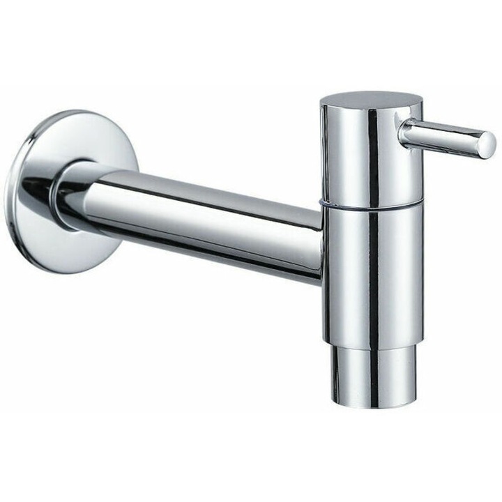 Robinet mural din laiton, 14,5x7,6cm, finisaj cromat, pentru apa rece, utilizare usoara