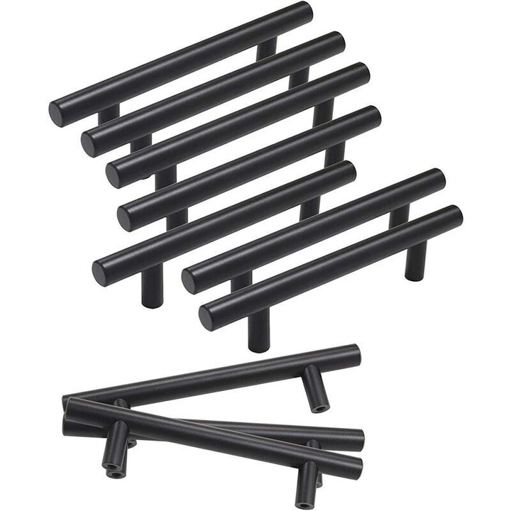 Дръжки за мебели, комплект 10 броя, Т-образна форма, инокс, 96мм, черен