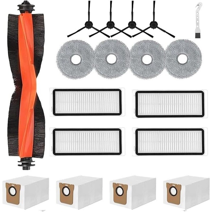 Set 18 accesorii pentru aspirator Xiaomi Robot Vacuum X20 Max / X20 Pro, 1 perie principala, 4 filtre HEPA, 4 carpe, 4 saci de praf, 4 perii laterale, 1 perie de curatare