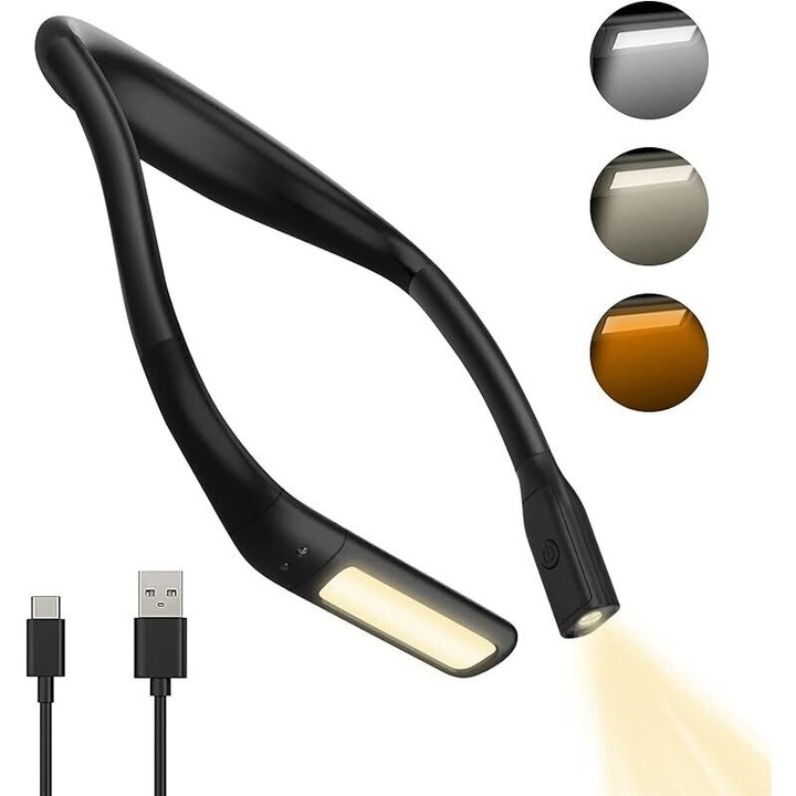 Lampa de citit reincarcabila, 3 culori, flexibila, pentru citit in pat, accesorii pentru cititori
