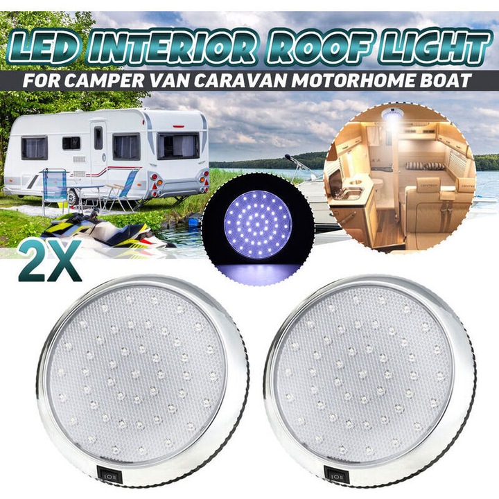 Eclairage interior LED, 12V, 2 piese, alb, 128x20mm, pentru camping-car, caravana, barcile