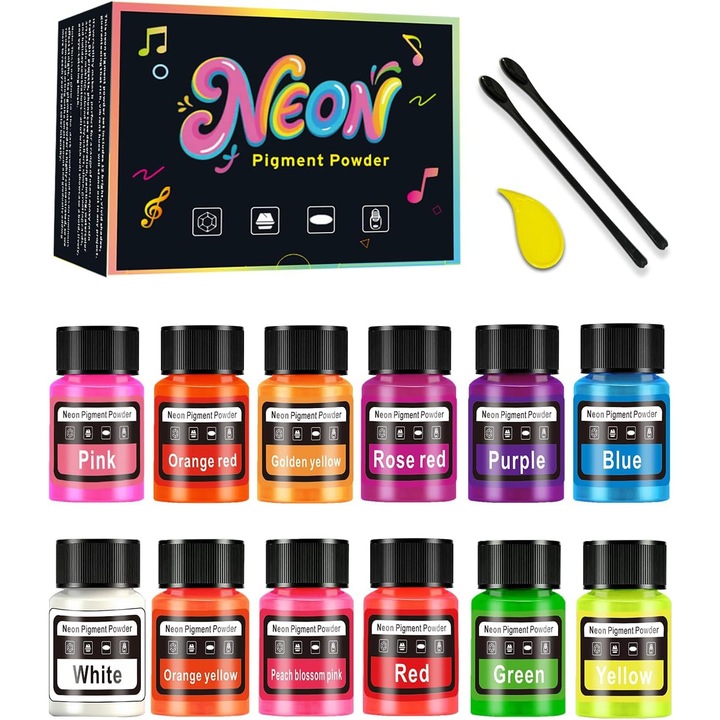 12 db neon fluoreszkáló pigment készlet, TRS, epoxigyantához, uniszex, 20ml/db