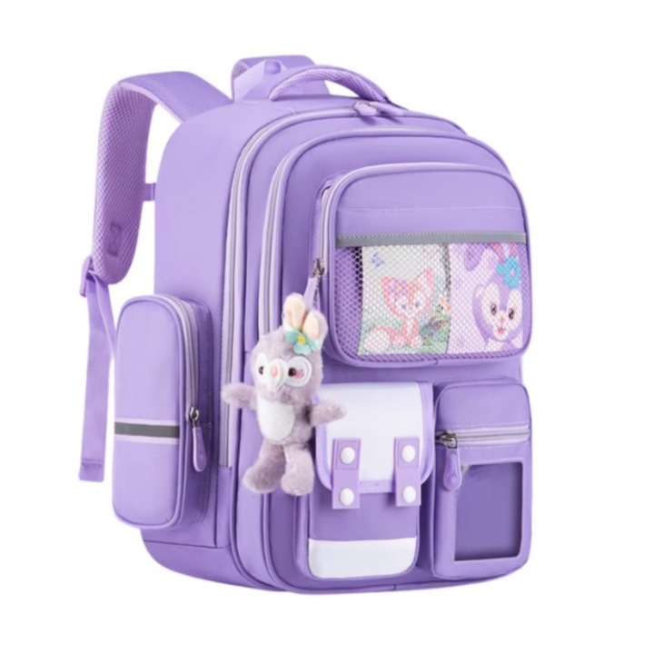 Ghiozdan Scolar Ergonomic AjieQaQ®, Ultra-Usor cu Spate Respirabil si Captusit, Rezistent la Apa, Design Elegant Mov, 42x30x20cm, Ideal pentru Scoala si Excursii – Confort si Siguranta Maxima pentru Copii, Set Complet