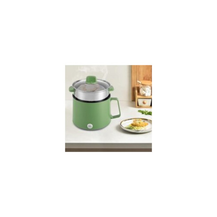Tigaie electrica 1.7 L, cu aburi, doua niveluri, verde, dimensiuni 17x17x25 cm, set inclus.