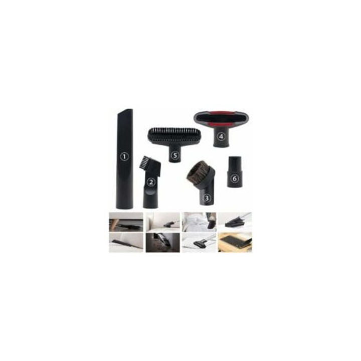 Set accesorii aspirator 6 piese, diametru interior 32x35mm, perie combinata, perie lunga, perie rotunda, perie 2-in-1, perie pentru canapea