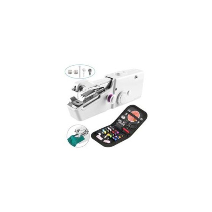 Masina de cusut portabila, set, neagra, dimensiuni compacte