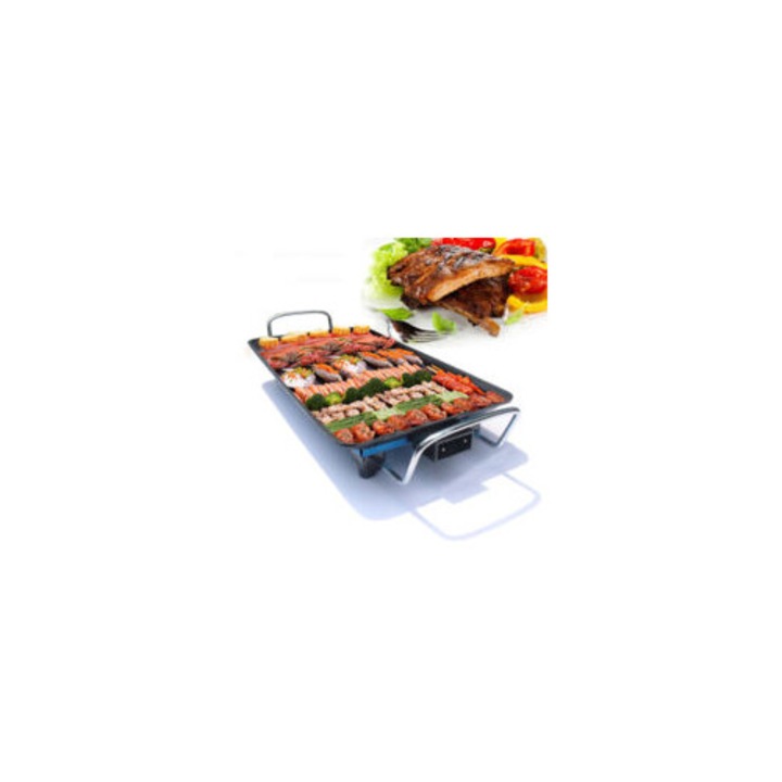 Plita electrica antiaderenta 1350W, 40x23cm, cu manere izolate termic, pentru clatite, toast, bacon si hamburgeri
