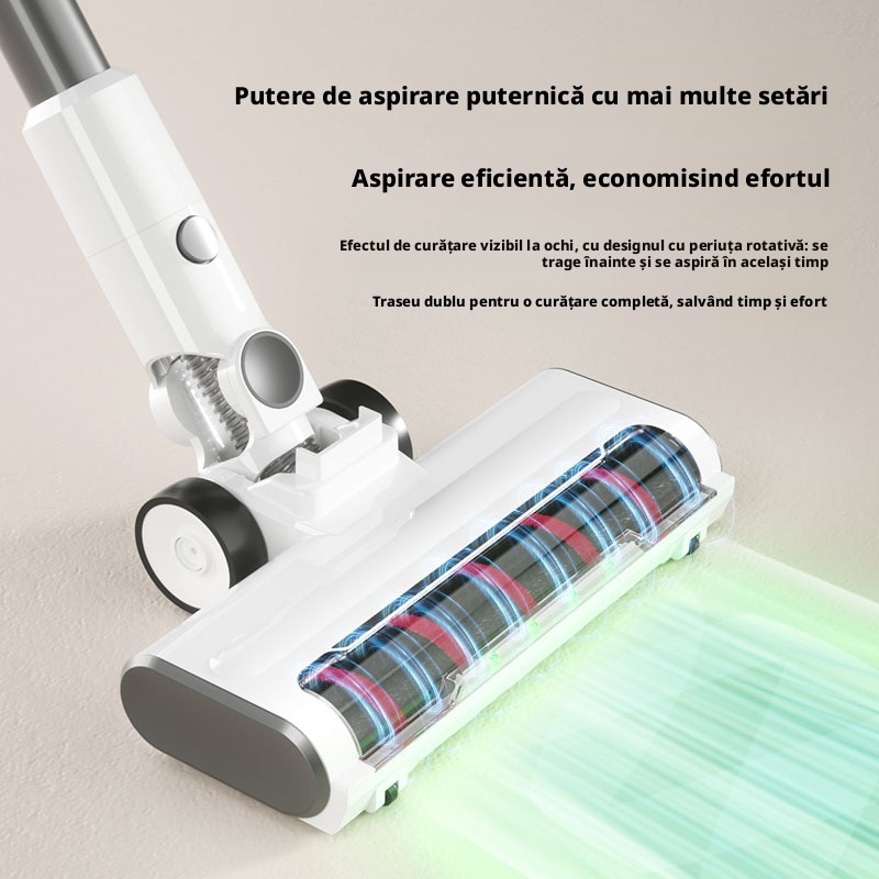 Aspirator fara fir 2‑in‑1, functii de aspirare si stergere a podelelor, detectare praf, ecran tactil LED, sistem de filtrare ciclonic, design portabil, baterie 3600 mAh, putere 160W, 15000 Pa, culoare alba