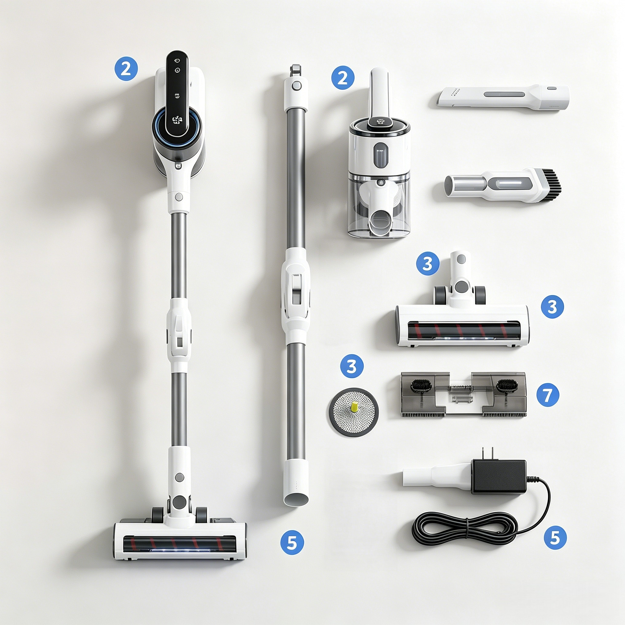 Aspirator fara fir 2‑in‑1, functii de aspirare si stergere a podelelor, detectare praf, ecran tactil LED, sistem de filtrare ciclonic, design portabil, baterie 3600 mAh, putere 160W, 15000 Pa, culoare alba