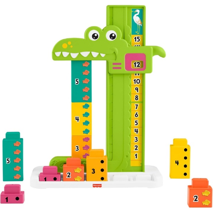 Интерактивна играчка за бебета, Fisher Price, Алигатор за учене на броене, многоцветен